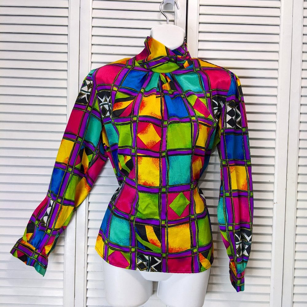 David Matthew Vintage Neon Print blouse size 6